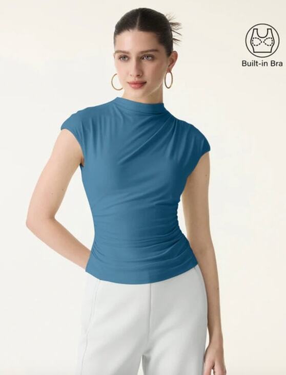 OGL Tops - OGL Top Size M NEW Eco-SkinKiss Mockneck Ruched Cropped Bra Top Dark Marine Blue